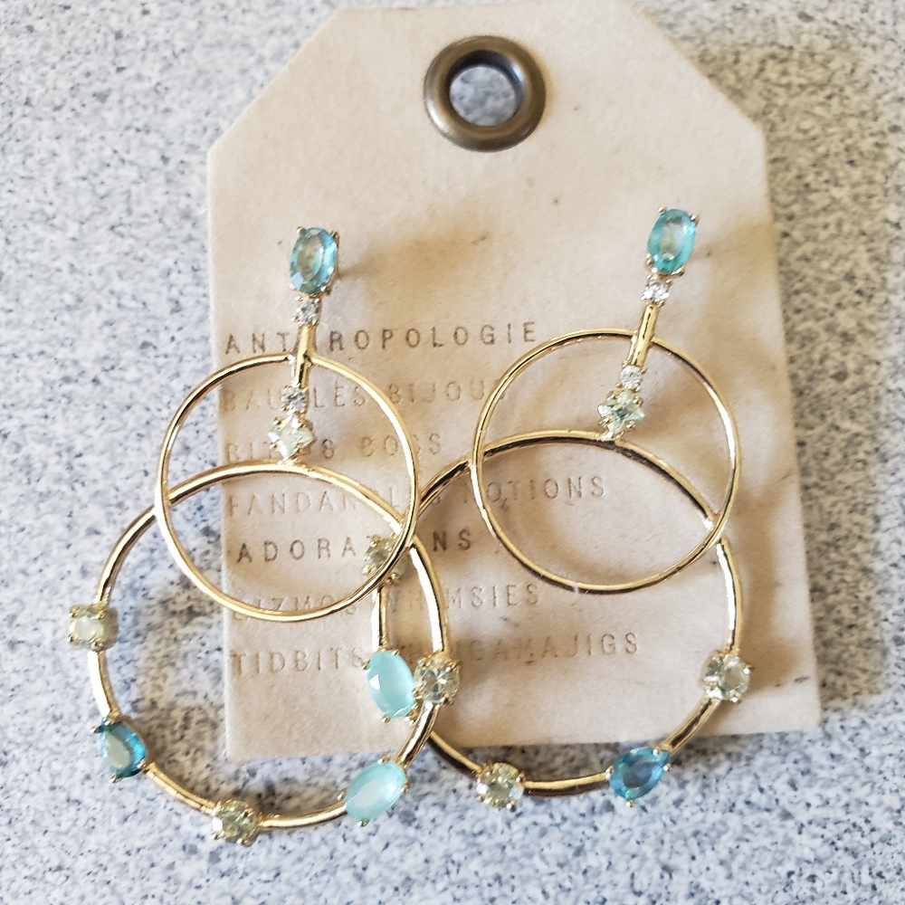 Anthropologie gold blue stone earrings